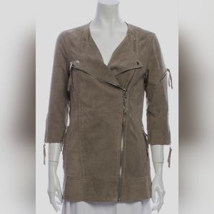 ALLSAINTS Soft Taupe Suede 'Steel Biker' Mid-Length Zip Motorcycle Jacket US 4